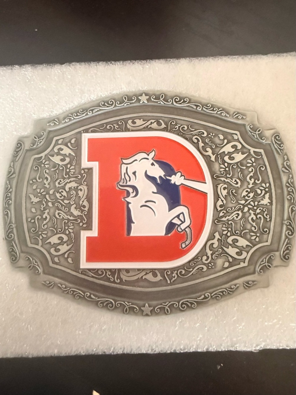 NFL Denver Broncos Embossed Belt Buckle in Orange and Silver